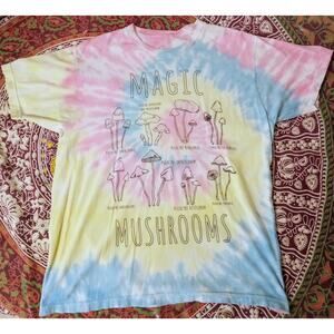 Magic Mushroom Types Psychedelic In Your Face Apparel Tie Dye Graphic Tee SZ M